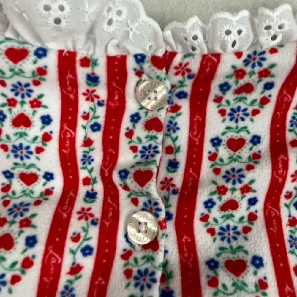 Lanz Nightgown Girls M 7/8 Red White Tyrolean Floral Fleece Eyelet Lace